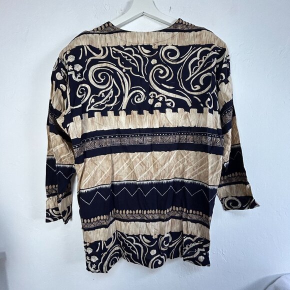 Vintage Brownstone Studio Womens Button-Front Tunic Top Black Abstract Print - Picture 2 of 7